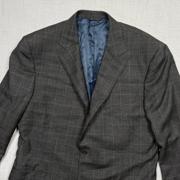 Vintage Trussini Blazer Checked Wool Gray Classic Fit Two Button Size 41 - Picture 2 of 11